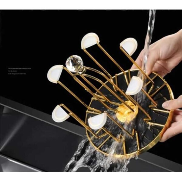 360 Degree Rotating Dining Table Glass holder Rack, Golden Metal Stainless Steel Glass Stand - Image 3