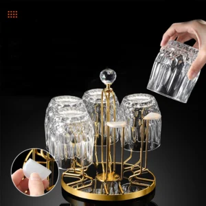 360 Degree Rotating Dining Table Glass holder Rack, Golden Metal Stainless Steel Glass Stand