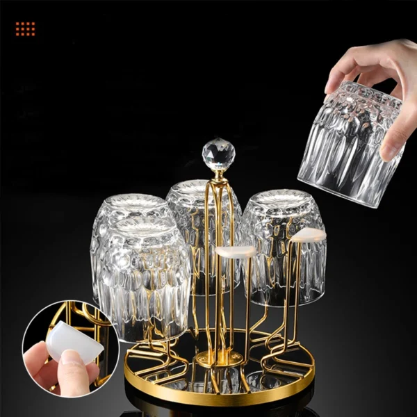 360 Degree Rotating Dining Table Glass holder Rack, Golden Metal Stainless Steel Glass Stand