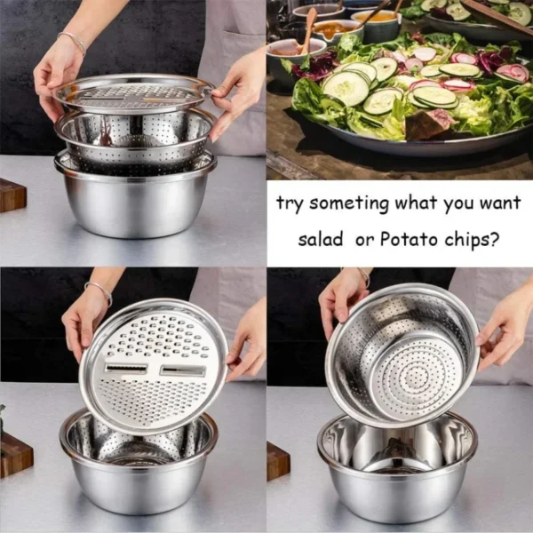 Stainless steel 3 in 1 vegetable cutter & drain basket - Image 2