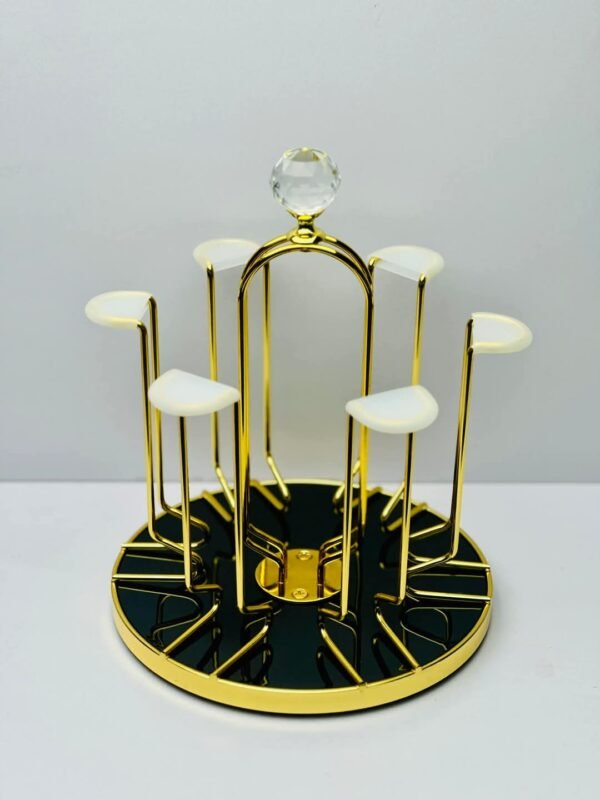 360 Degree Rotating Dining Table Glass holder Rack, Golden Metal Stainless Steel Glass Stand - Image 2