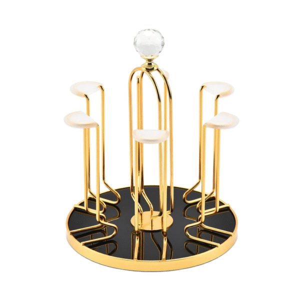 360 Degree Rotating Dining Table Glass holder Rack, Golden Metal Stainless Steel Glass Stand - Image 4
