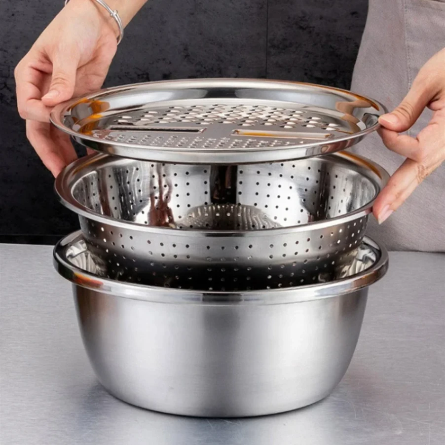Stainless steel 3 in 1 vegetable cutter & drain basket - Image 2