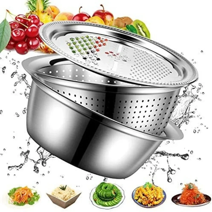 Stainless steel 3 in 1 vegetable cutter & drain basket - Image 6