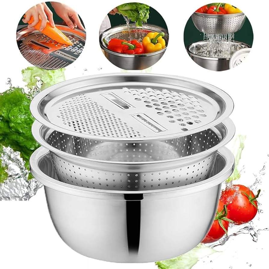 Stainless steel 3 in 1 vegetable cutter & drain basket